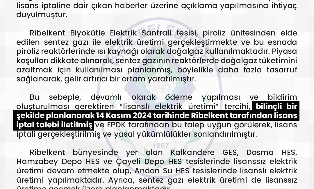 Rize Belediyesi lisans iptali ile ilgili açıklama yaptı. Açıklama şöyle;