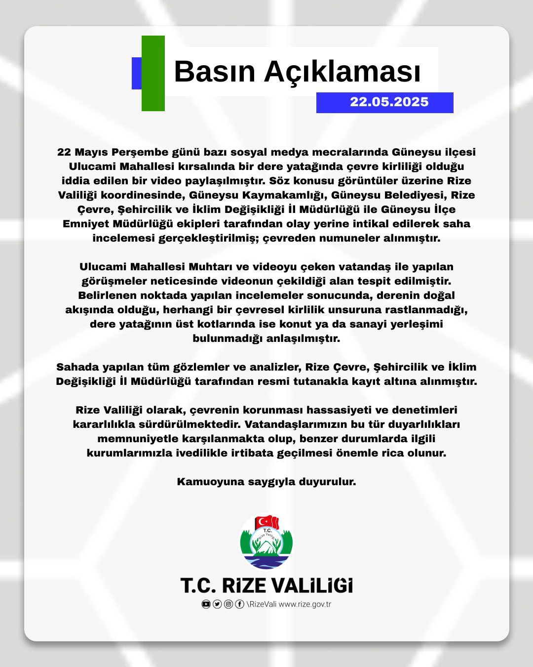 Güneysu’da dere kırmızı akıyor haberimiz sonrası Güneysu Kaymakamlığı açıklamada bulundu.