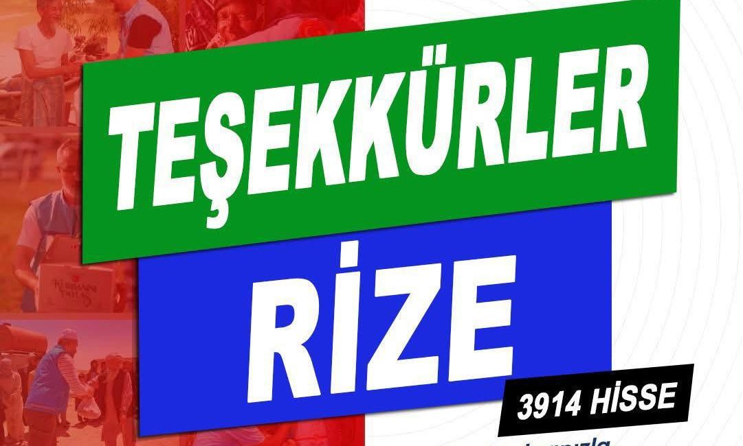 Teşekkürler Rize! 2025 Yılı Vekaletle Kurban Programı kapsamında, Rize il
