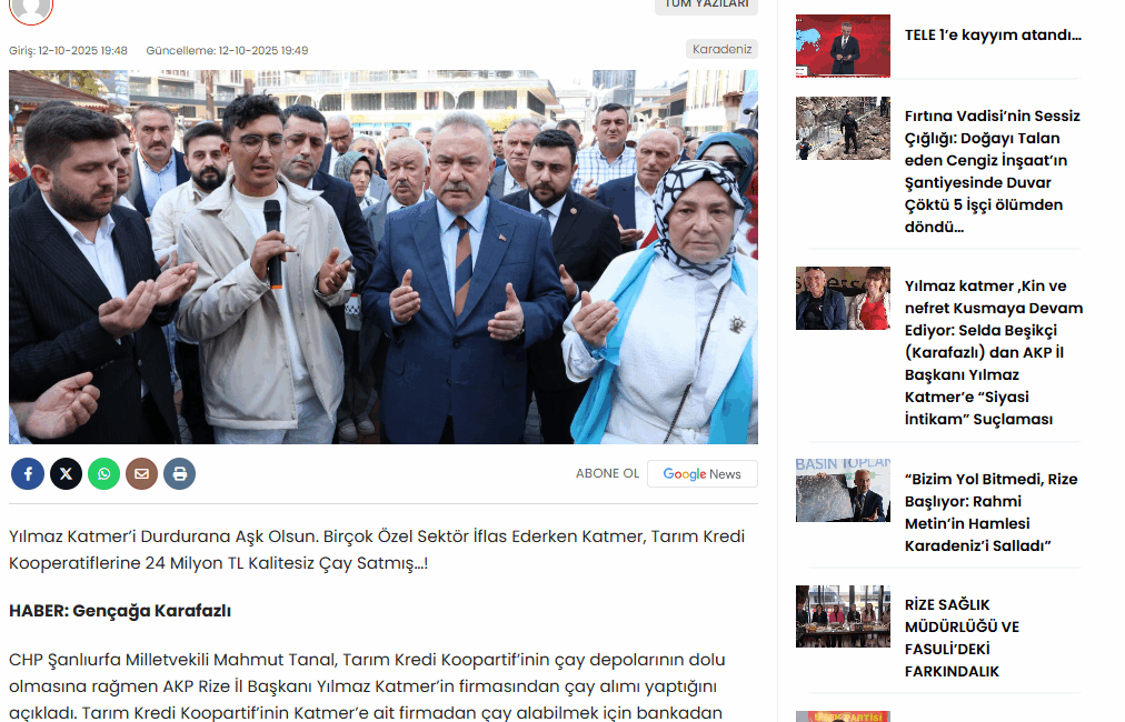 Kuzeyteve haberin “AK Parti Rize İl Başkanı Yılmaz katmer Uçuyor” Şeklinde haberine Erişim Yasağı geldive Haberi HABER: Gençağa Karafazlı (RİZE)- Kuzeyteve haberin ,AKP Rize il bakanı