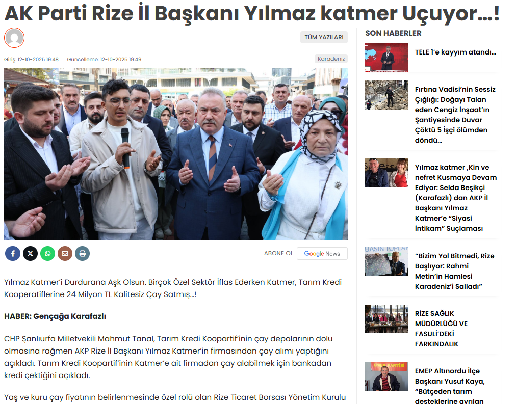 HABER: Gençağa Karafazlı (RİZE)- Kuzeyteve haberin ,AKP Rize il bakanı