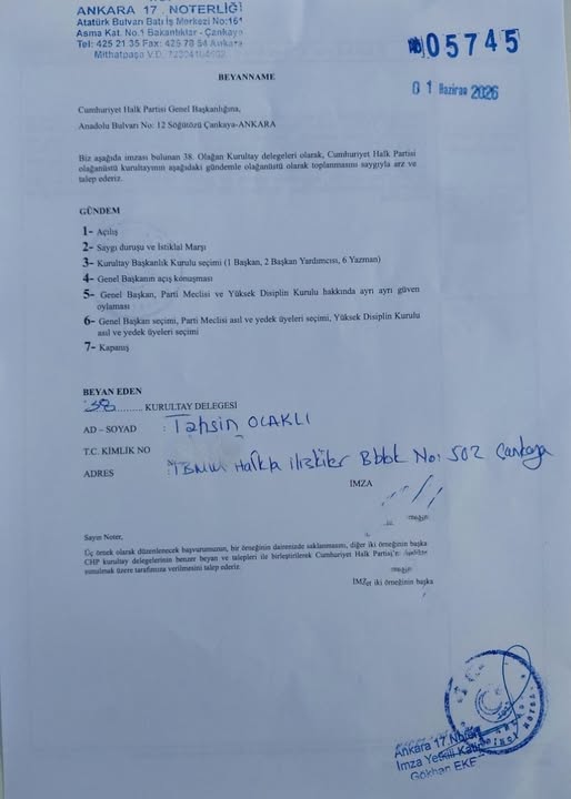 CHP Rize milletvekili Tahsin Ocaklı ,kurultay delegelerinin olağanüstü kurultay sürecinin